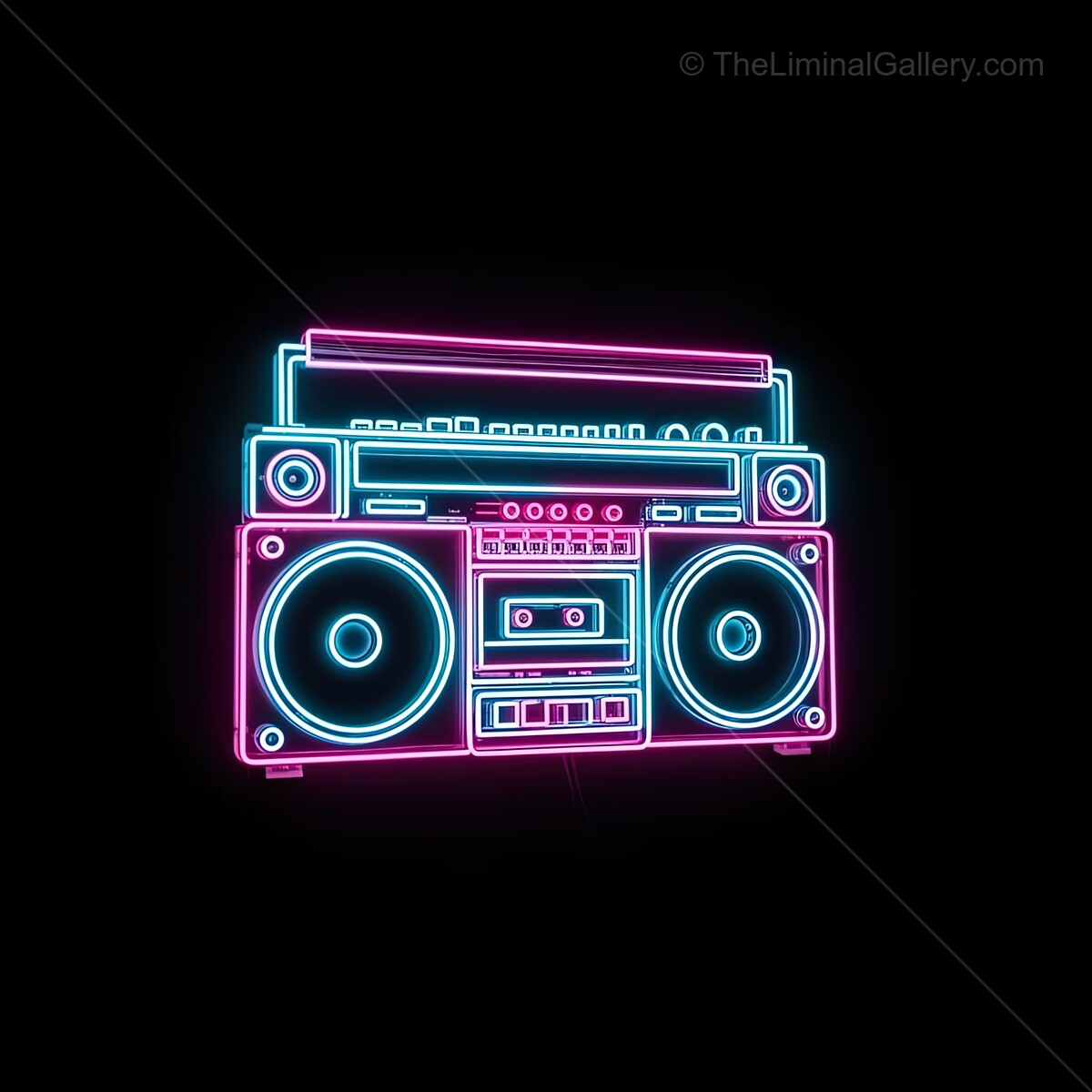 Bright neon boombox illuminating the night with vibrant colors and retro vibes