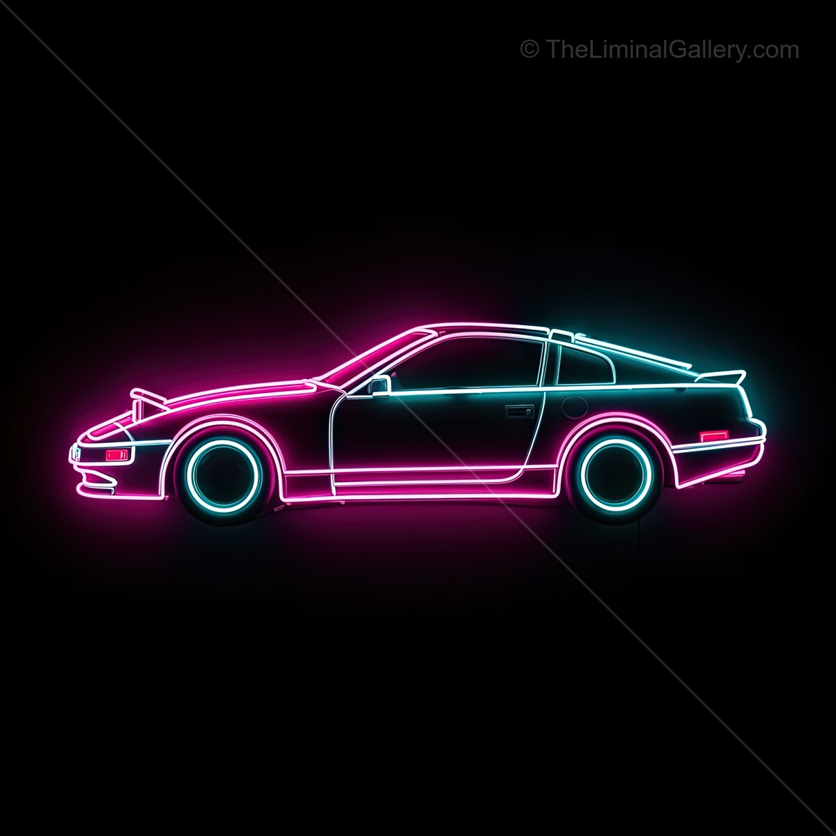 Vivid neon sign depicting a sleek car in vibrant colors at night enhancing urban charm