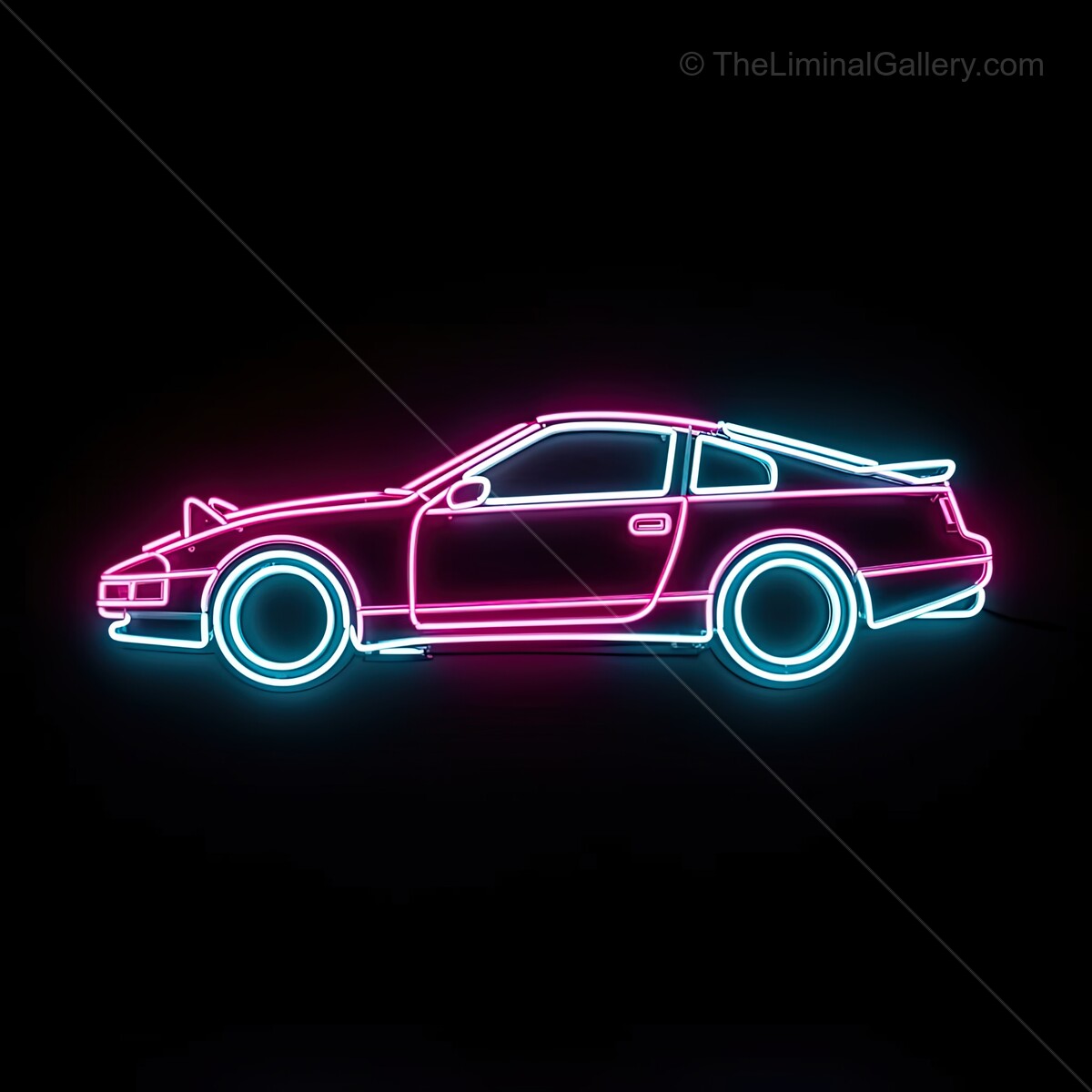 Vibrant neon car sign illuminating a dark space with stunning colors and detailed design showcasing a classic automobile silhouette