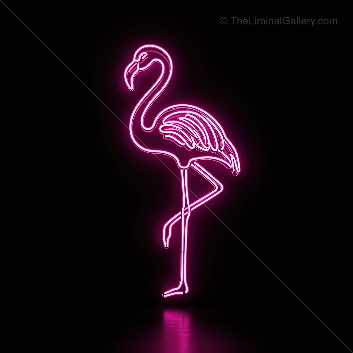 Bright pink flamingo glows in neon light against a dark backdrop, adding a playful charm to any setting with its vibrant colors and unique design