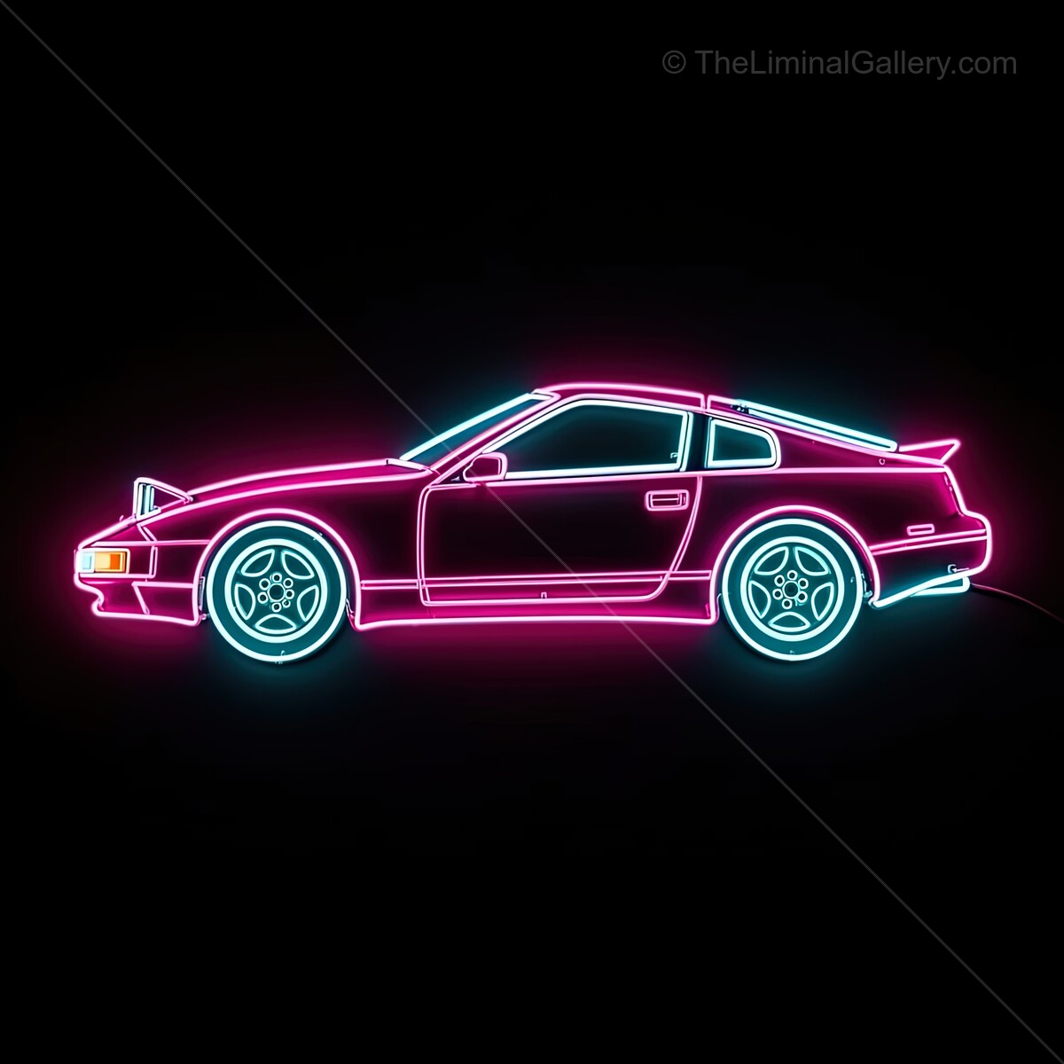 Bright neon car sign glowing in vibrant colors at night in an urban setting, showcasing retro style and artistic flair