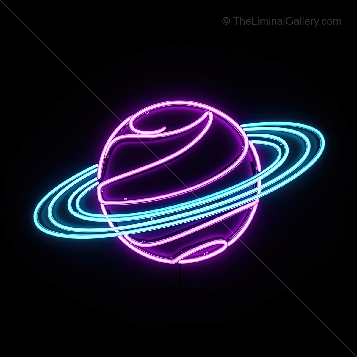 Bright neon planet sign shining in vibrant colors against a dark backdrop captures the imagination of dreamers everywhere