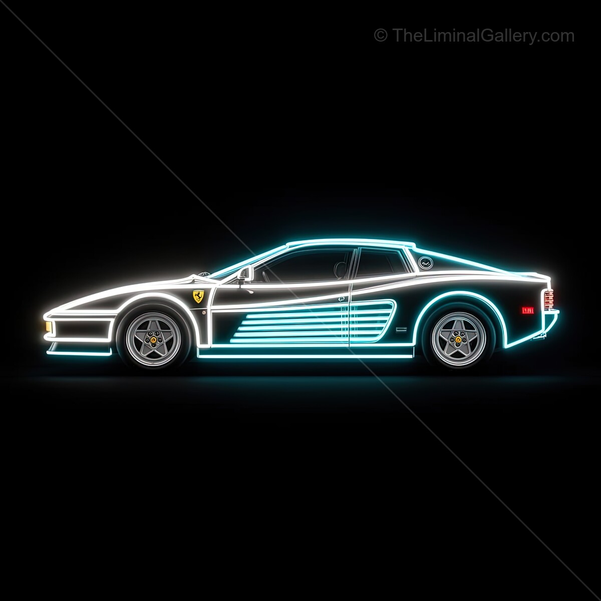Neon glow of a classic sports car lighting up the night streets with vibrant energy and timeless style