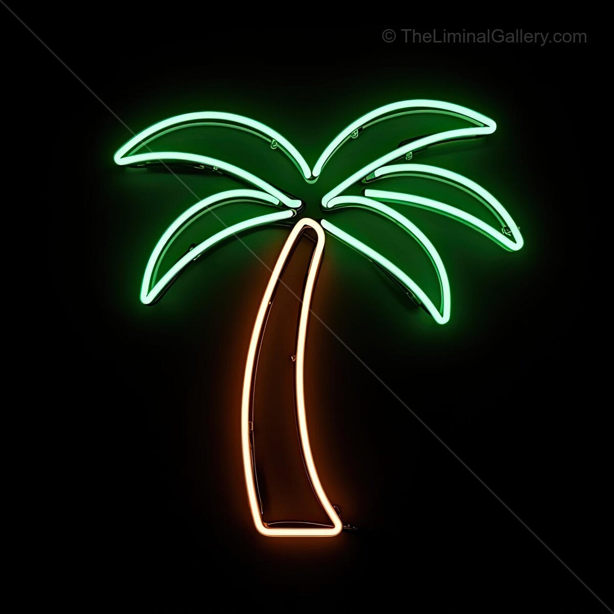 Neon palm tree radiates vibrant colors in a tropical paradise setting under the night sky