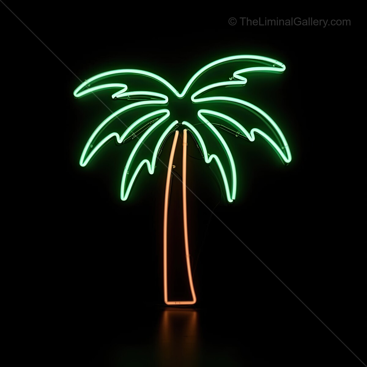 Neon palm tree glowing bright in the dark, a vibrant symbol of tropical nights and carefree vibes