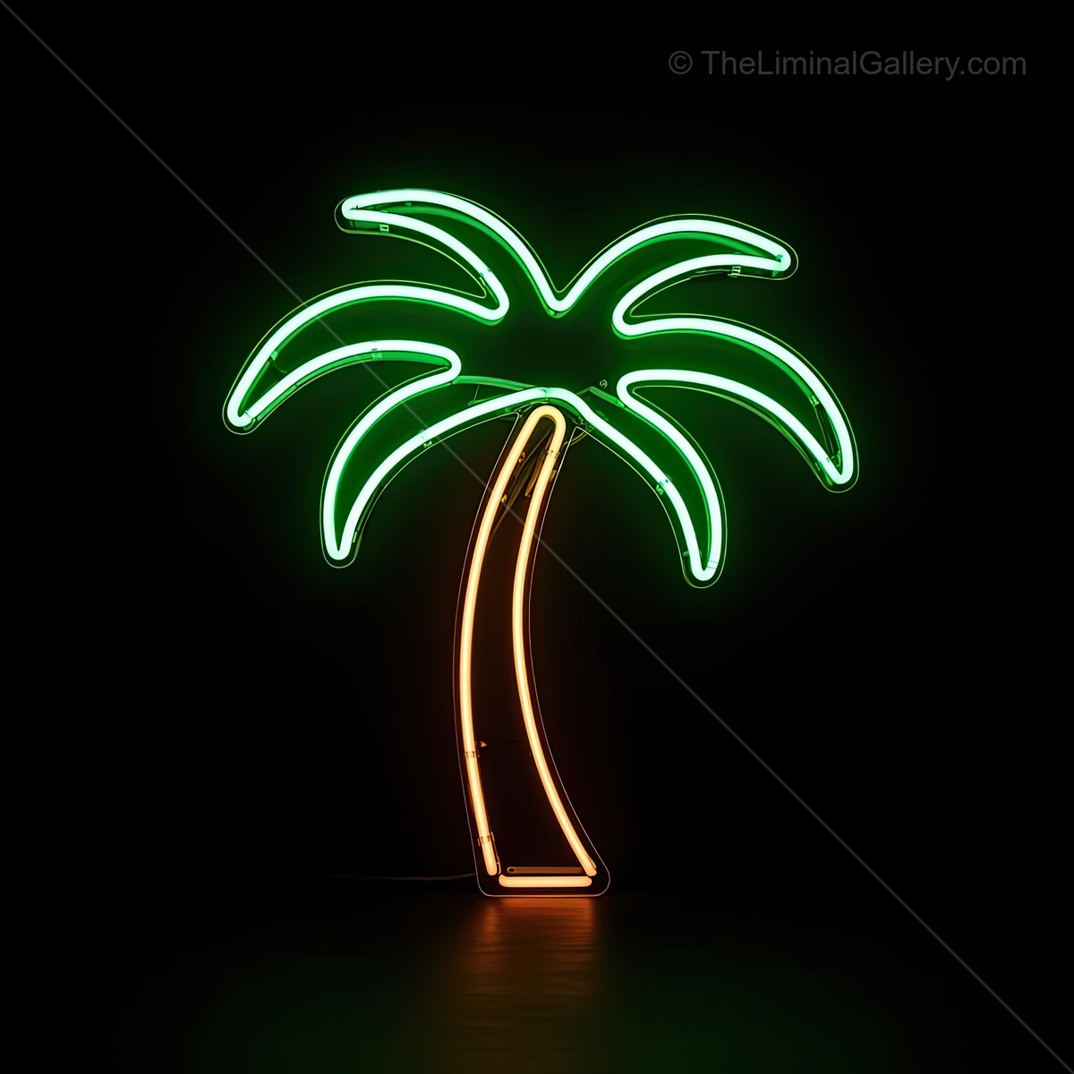 Vibrant neon palm tree sign lights up a dark space, evoking relaxation and island vibes, perfect for beach lovers and tropical theme enthusiasts