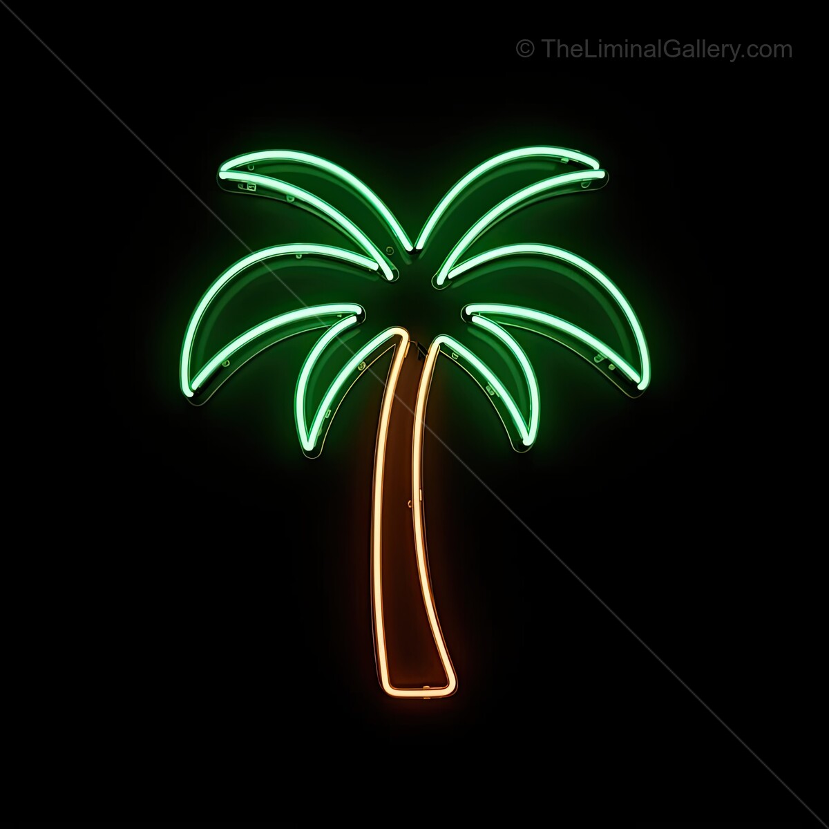 Bright palm tree neon sign glowing in the night with vibrant colors