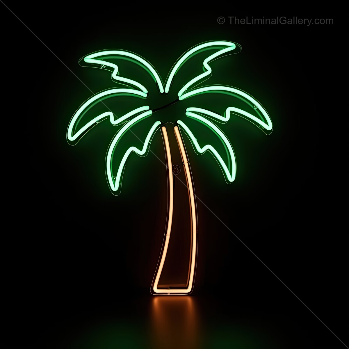 Bright palm tree neon sign glowing against a dark background