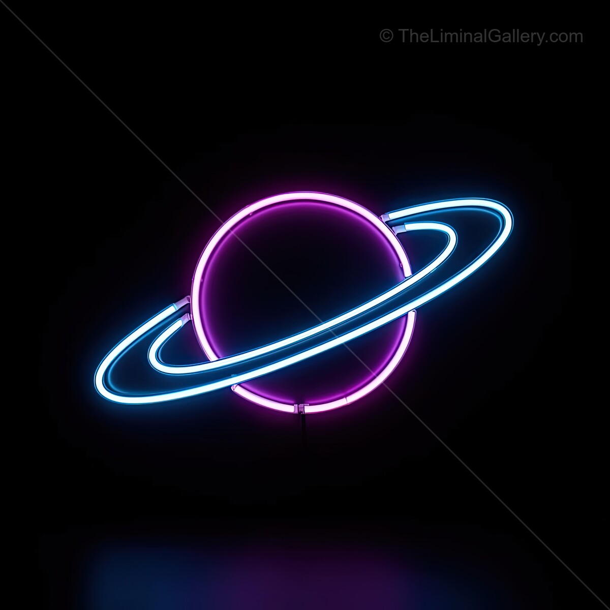 Creative neon sign showcasing a vibrant planet with colorful rings glowing brilliantly in darkness