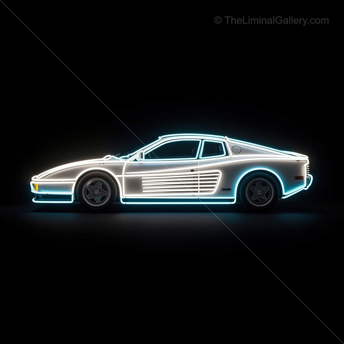Illuminated retro car design radiates vibrant energy through neon lights in a darkened space