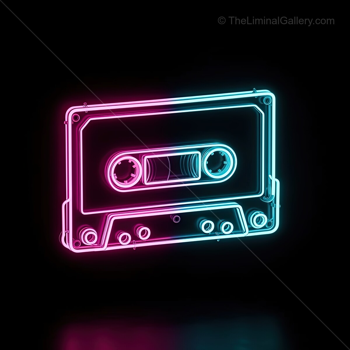 Retro neon cassette glowing brightly in a dark setting, capturing the essence of vintage music culture