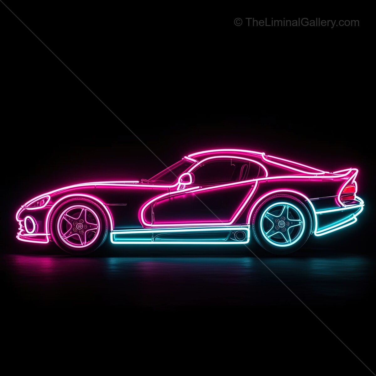 Bright neon car sign illuminating a dark backdrop, capturing the essence of modern urban art and automotive passion