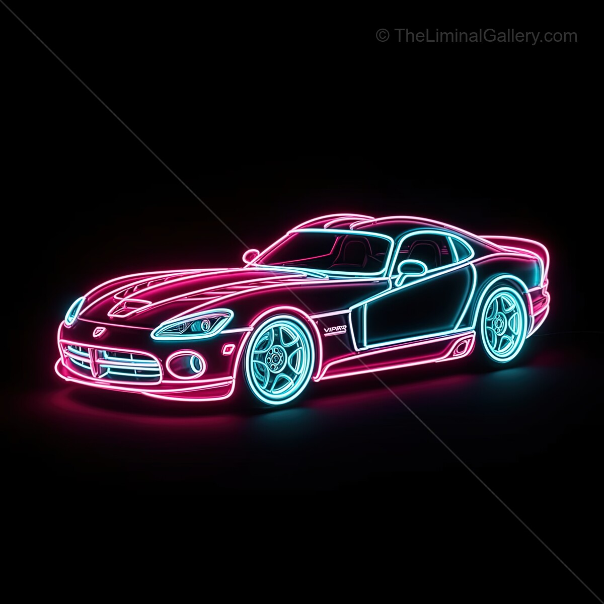 Vibrant neon sign of a sleek sports car glowing against a dark backdrop
