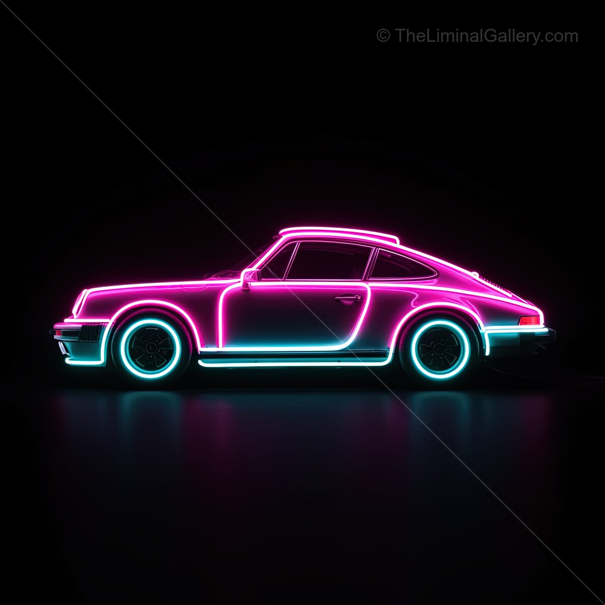 Glowing allure of a neon sports car capturing the essence of retro nightlife