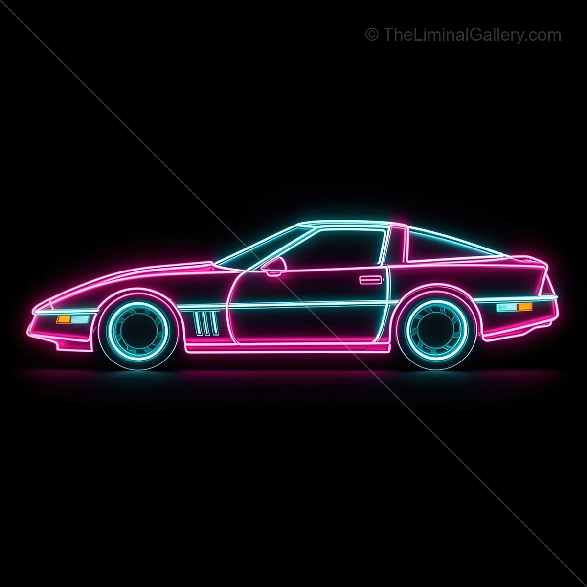 Glowing neon car silhouette creates a vibrant retro ambiance in modern nightlife