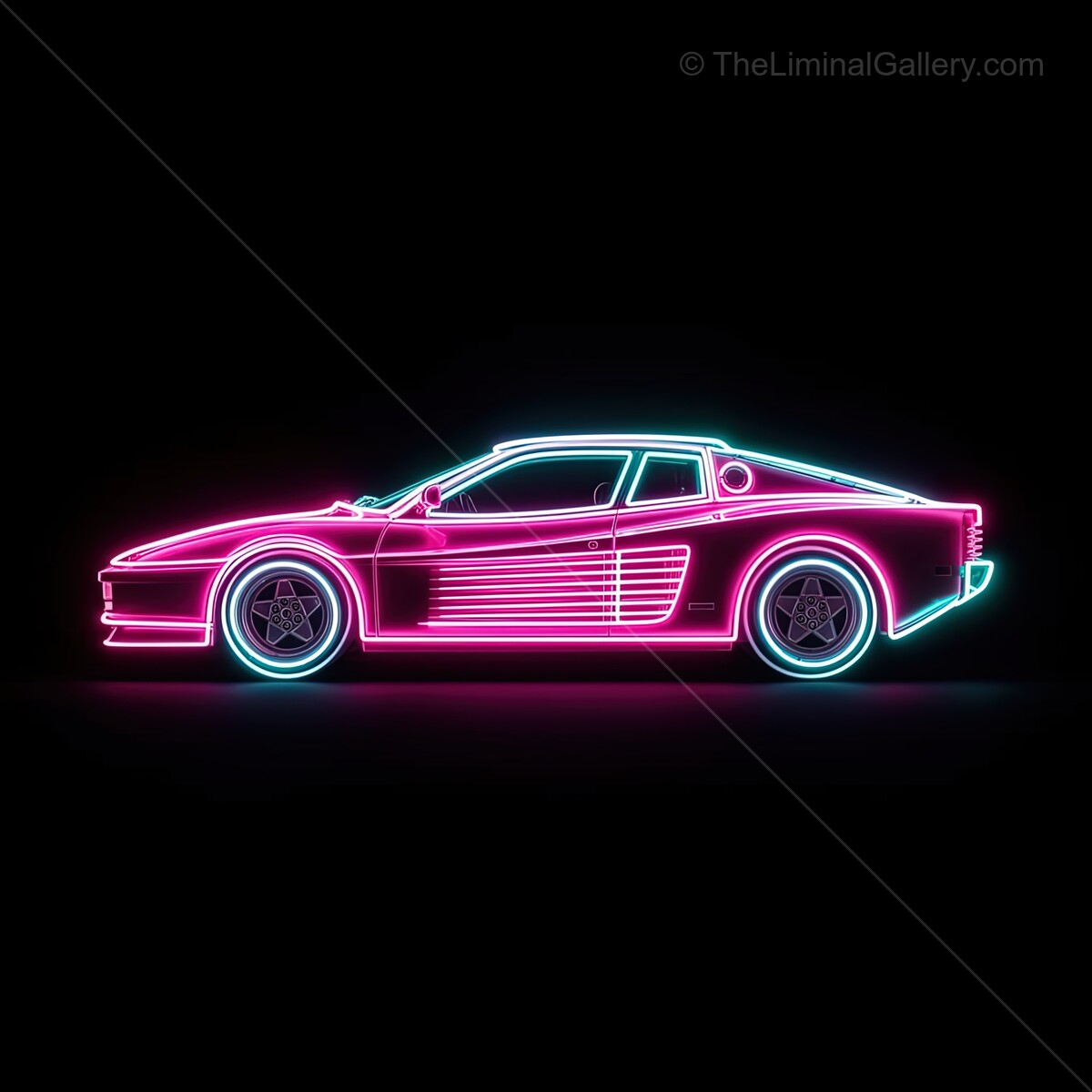 Witness the vibrant glow of a neon car design illuminating the night with captivating colors in a retro urban setting