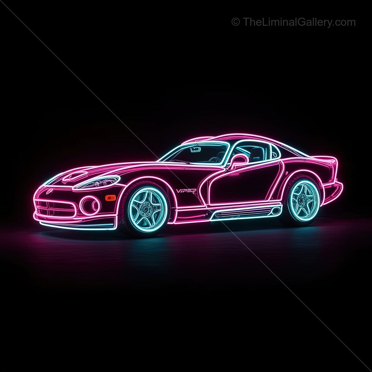 Neon glow of a classic sports car showcasing vivid curves and an electrifying aura