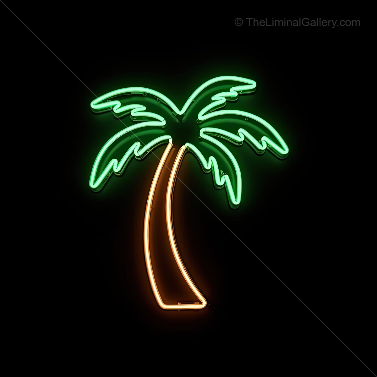 Bright palm tree neon sign illuminating a dark night sky, adding tropical vibes to any space with its vibrant colors