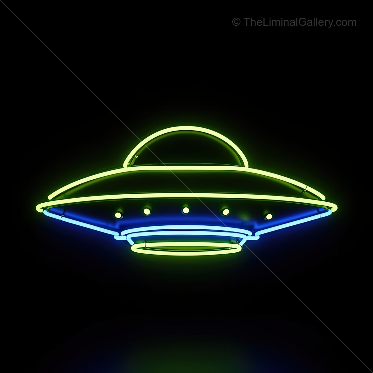 Bright neon UFO sign glowing in the night, bringing a touch of extraterrestrial charm to the urban landscape