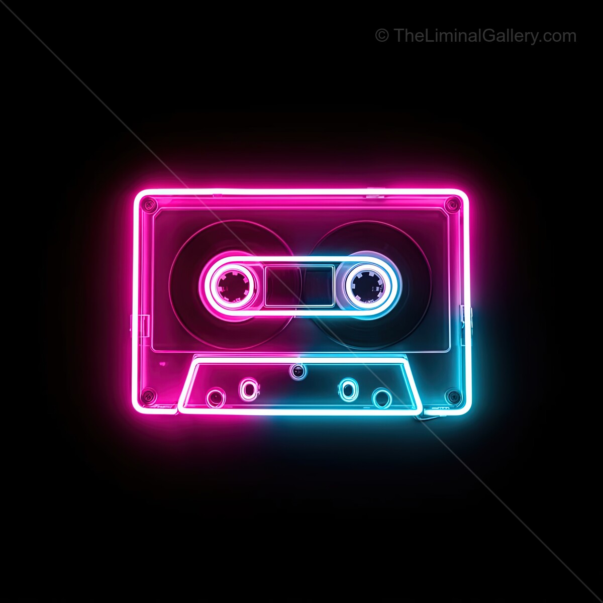 Bright neon cassette tape glowing vividly against a dark backdrop creating a nostalgic ambiance and inviting memories of classic music