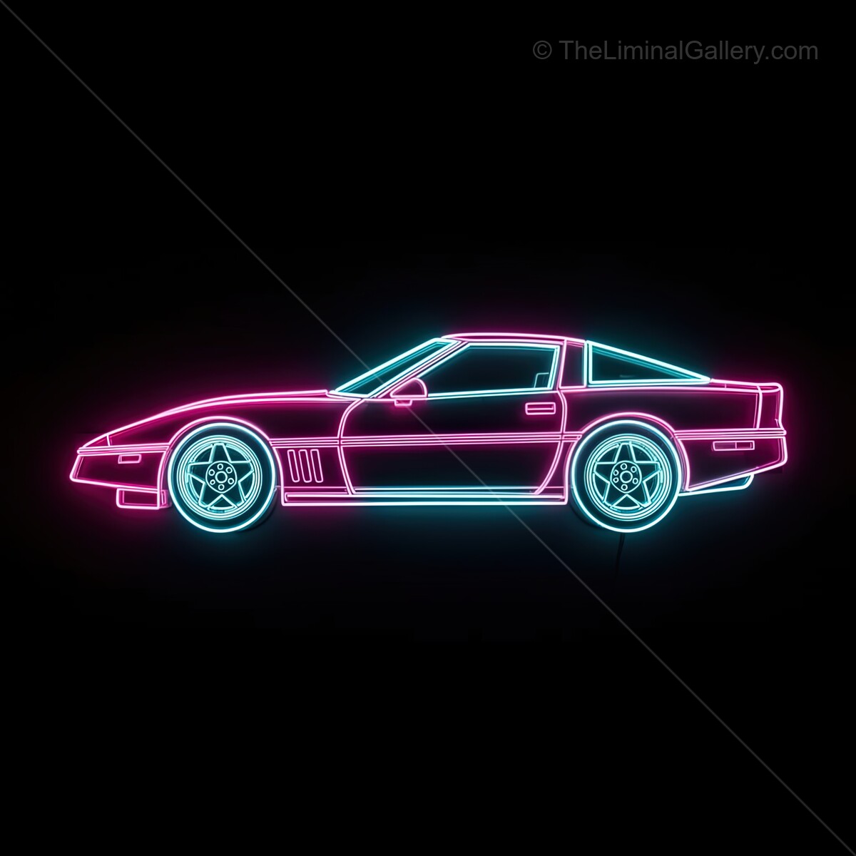 Neon glow of a vintage sports car illuminating the night in vibrant colors