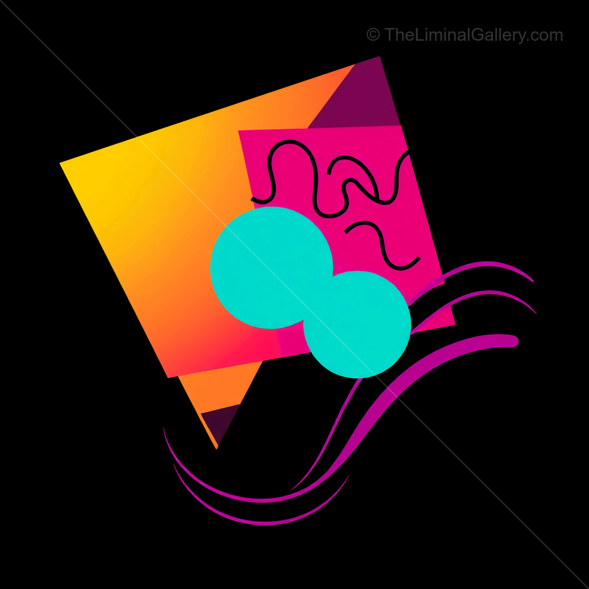 Colorful abstract Memphis shapes blend harmoniously in a vibrant digital masterpiece full of dynamic movement and energy