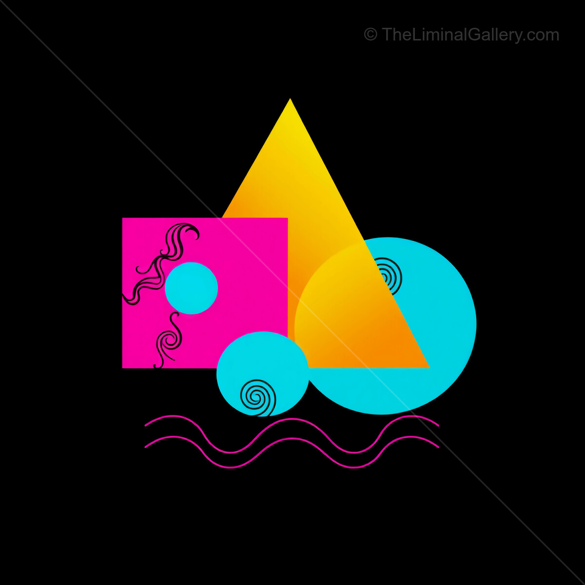 Colorful 80s geometric shapes arranged artistically against a solid black background create a vibrant visual experience