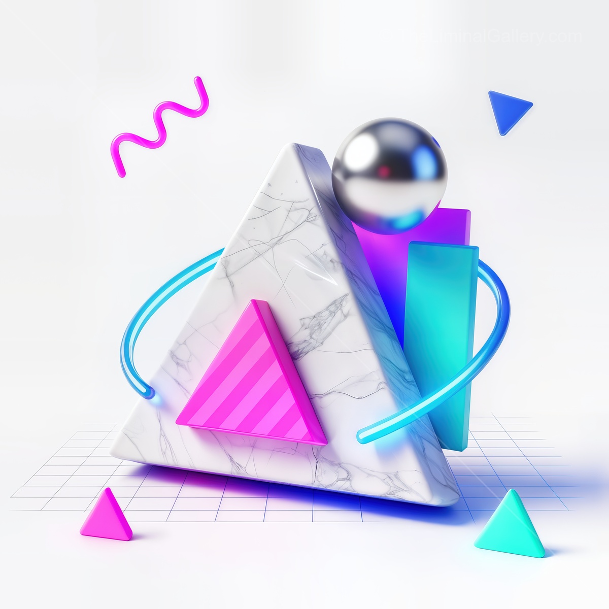 Vibrant geometric shapes dance in a playful blend of light and shadow, creating a mesmerizing visual experience perfect for digital art enthusiasts