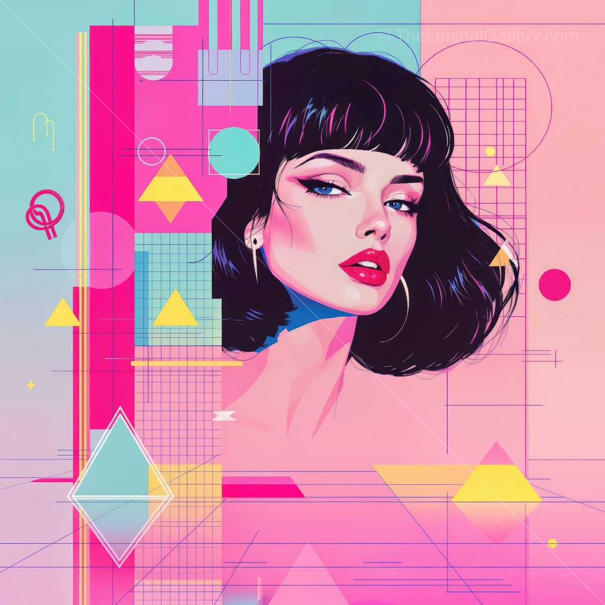 Bold expression of modern femininity through vivid shapes and colors in a digital art piece