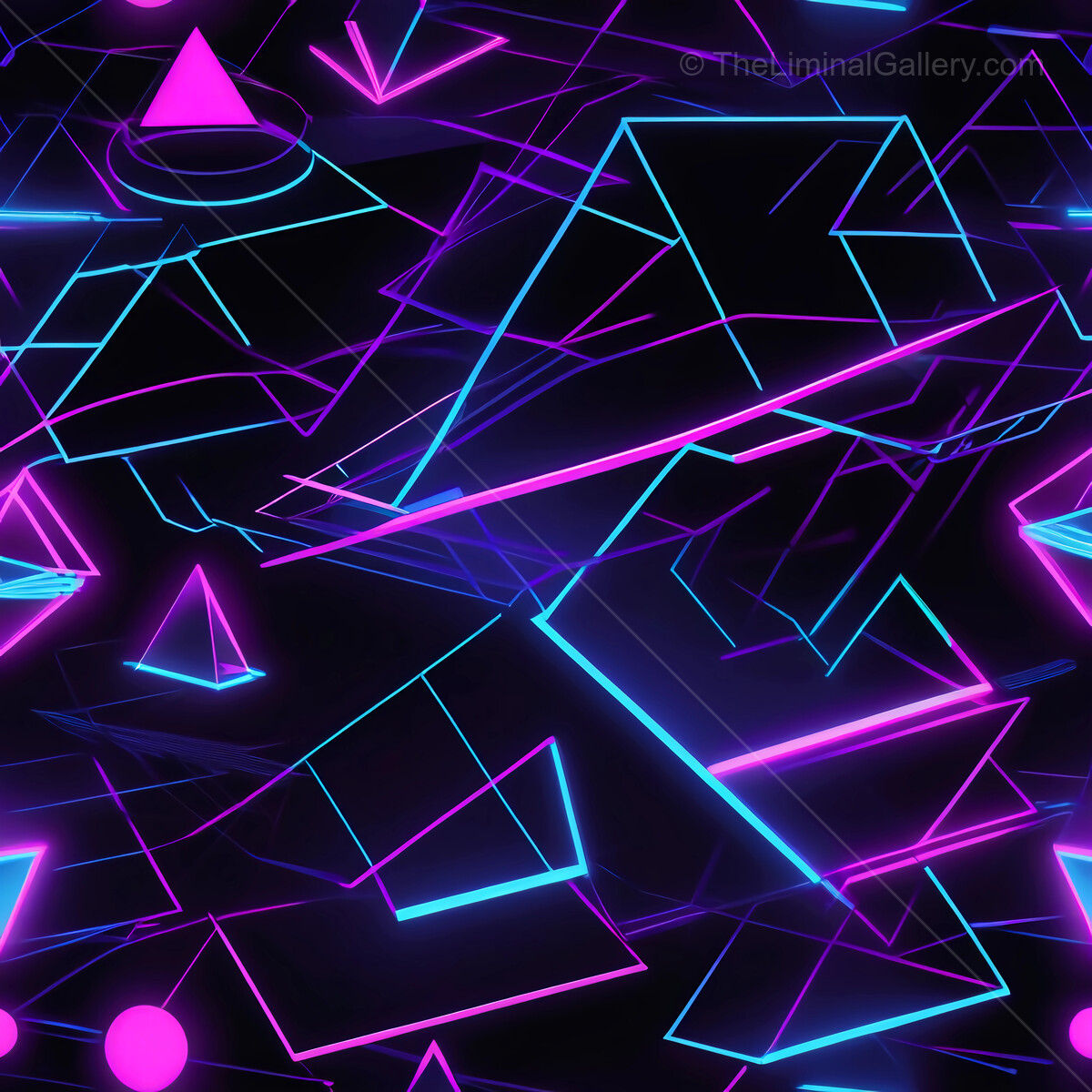 Vibrant vaporwave geometric patterns in neon hues create an electrifying visual experience