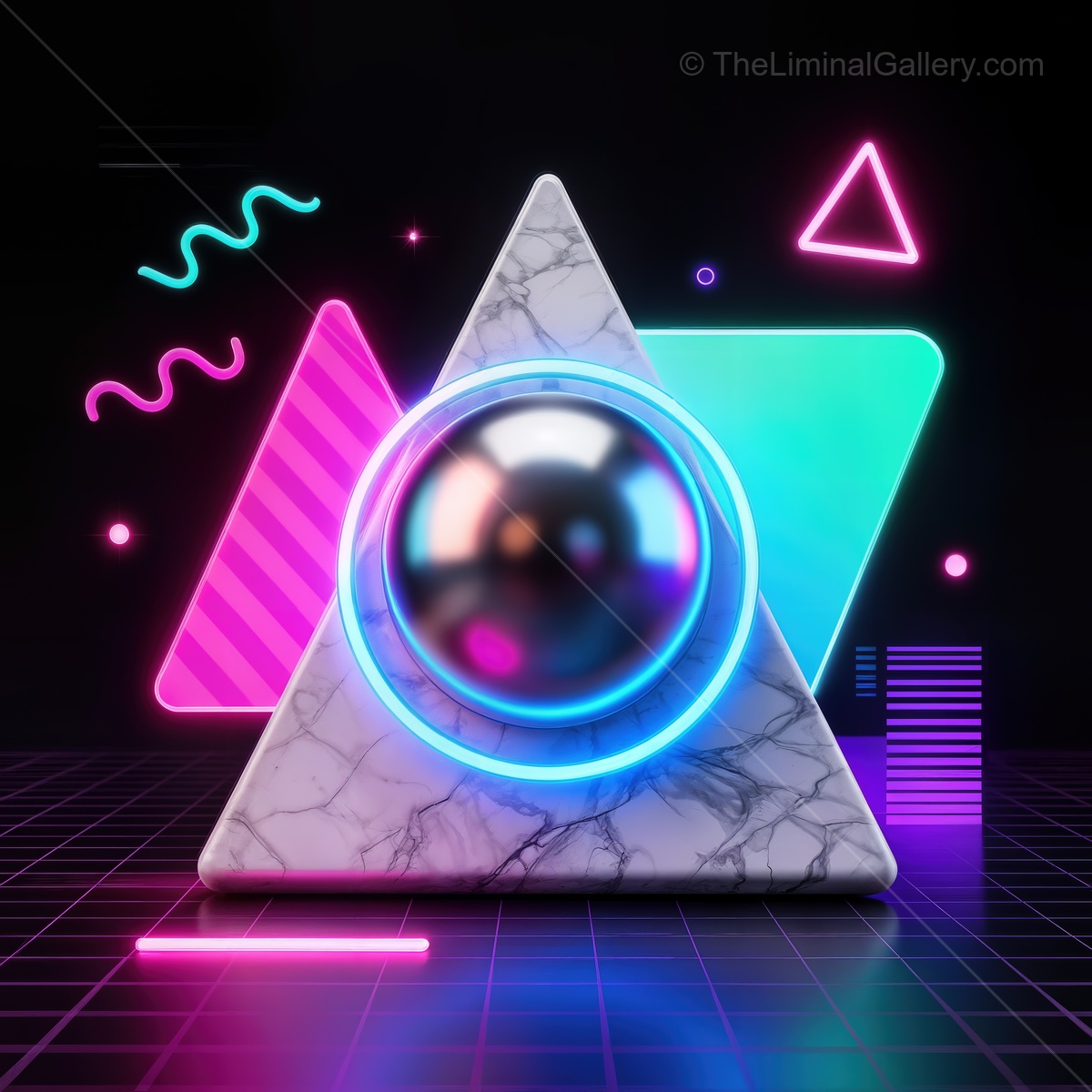 Neon geometric shapes glow with vibrancy in a futuristic digital space showcasing artful design and innovative creativity