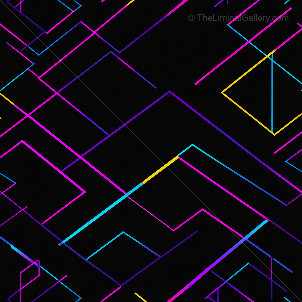 Vibrant 80s neon geometric lines create an abstract composition on a dark background