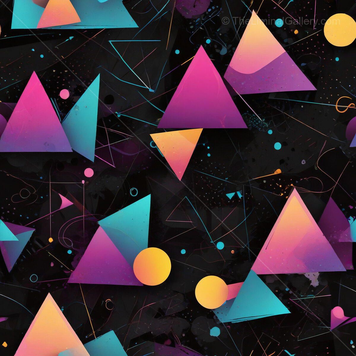 Vibrant geometric patterns create a stunning abstract tapestry in bold colors and dynamic shapes