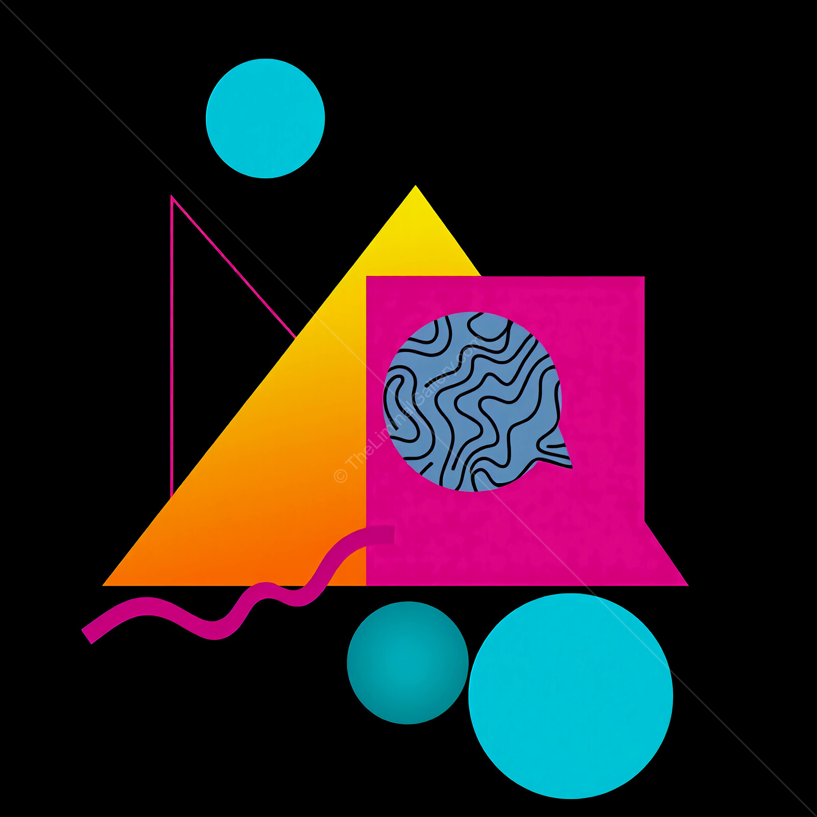 Vibrant Memphis abstract composition featuring geometric shapes and playful colors