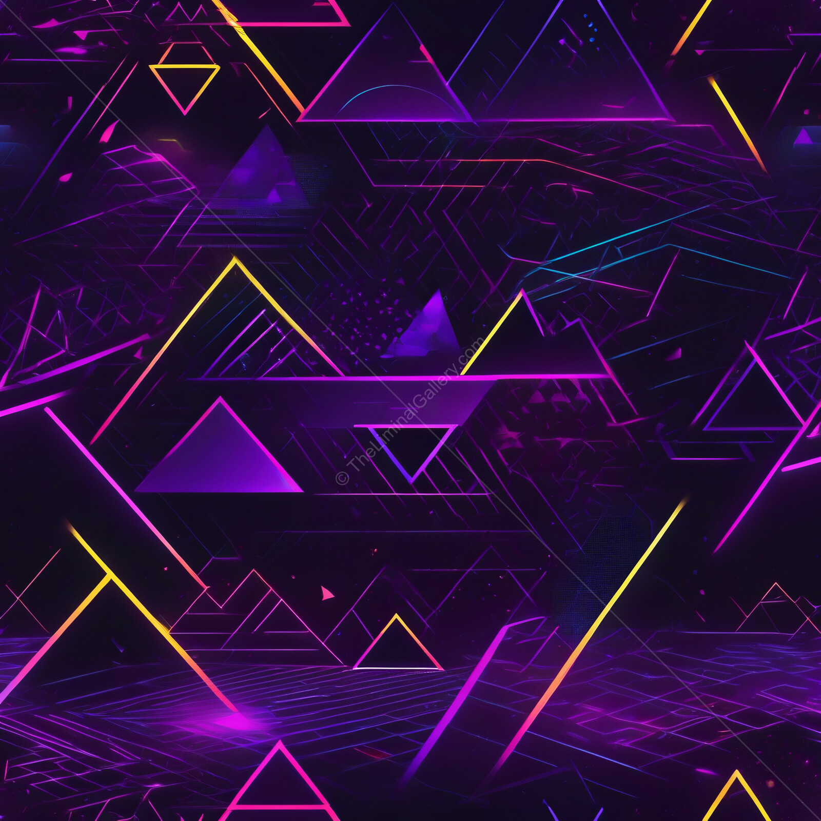 Vibrant 80s geometric patterns illuminate a digital landscape of neon colors and sharp angles