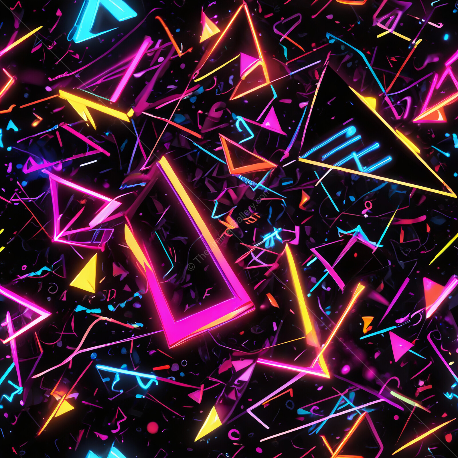 Vibrant 80s geometric shapes and neon lights create an electrifying digital landscape