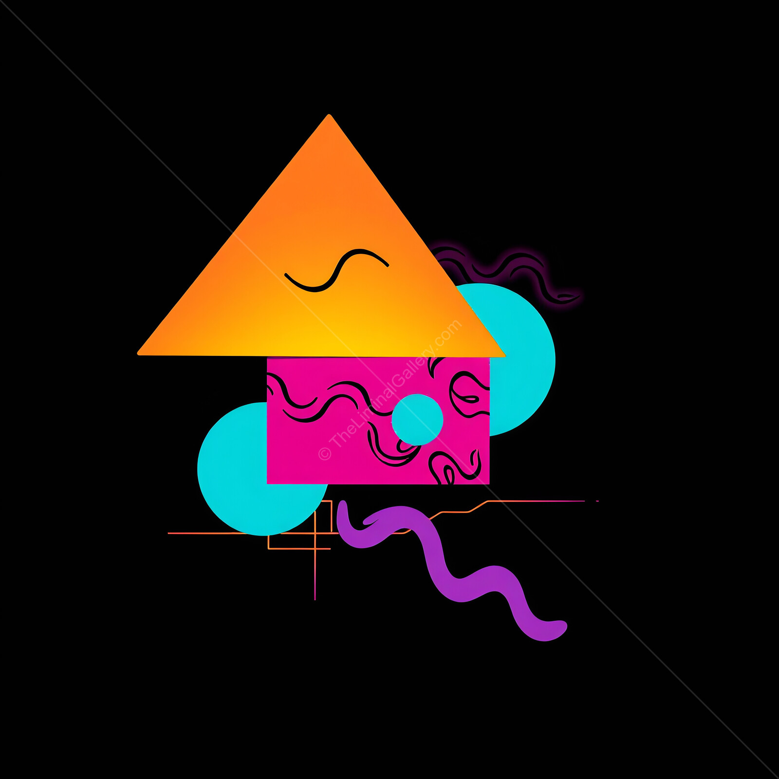 Vibrant Memphis geometric shapes dance together in a colorful abstract composition