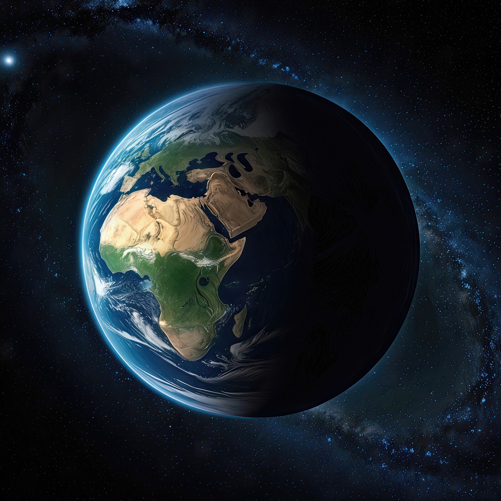 Captivating view of Earth illuminated against the backdrop of a starry cosmos