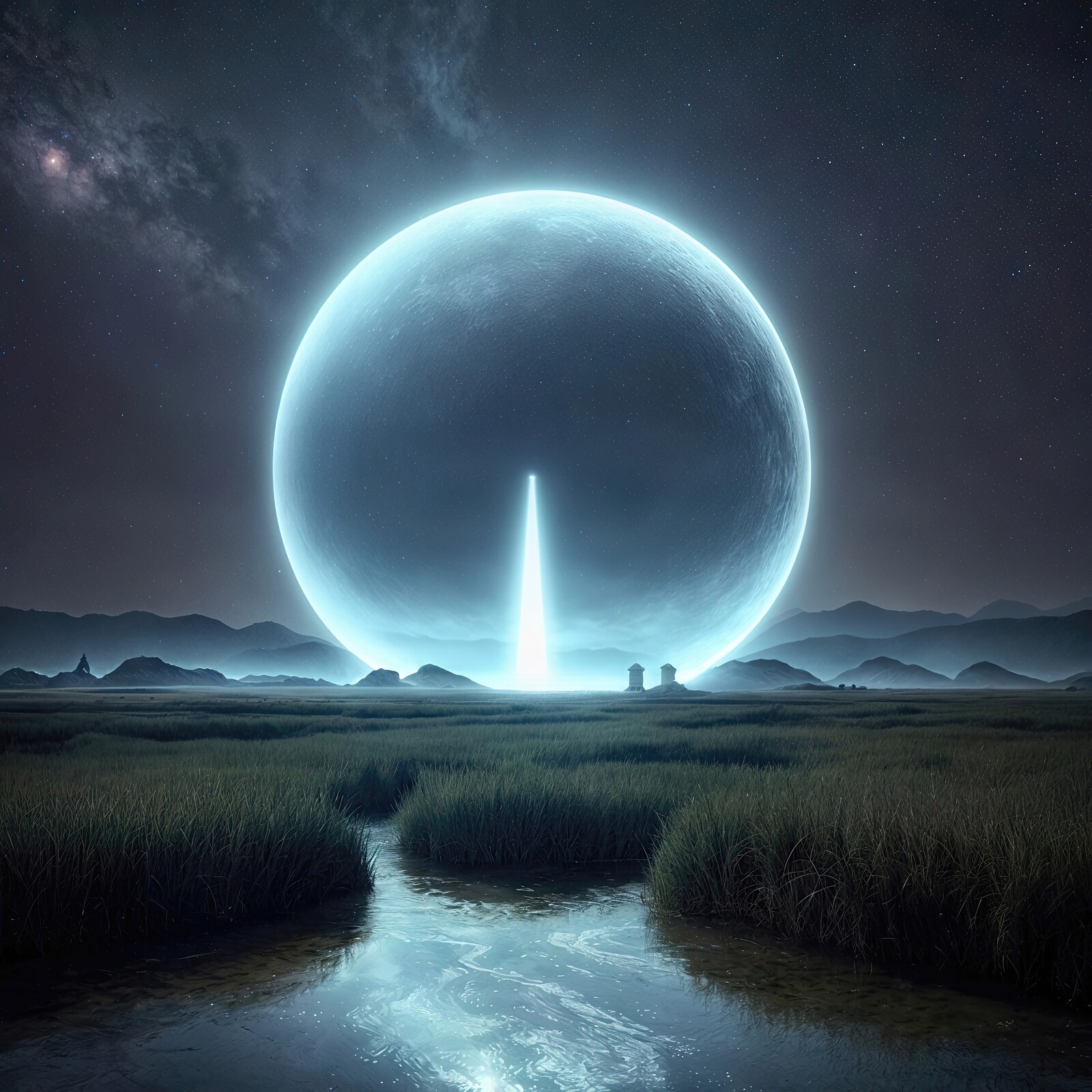 Breathtaking celestial phenomenon illuminating the night sky over tranquil marshlands