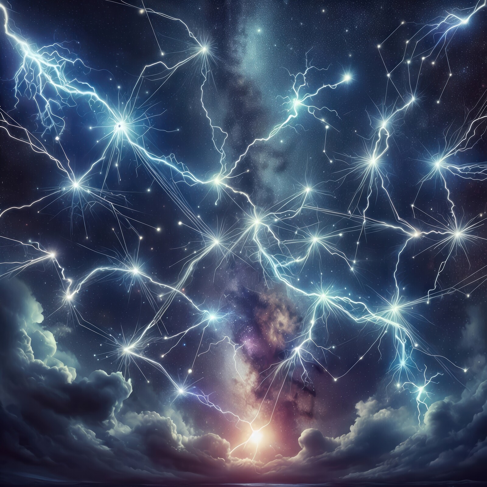Exploration of luminous cosmic connections under a vibrant night sky