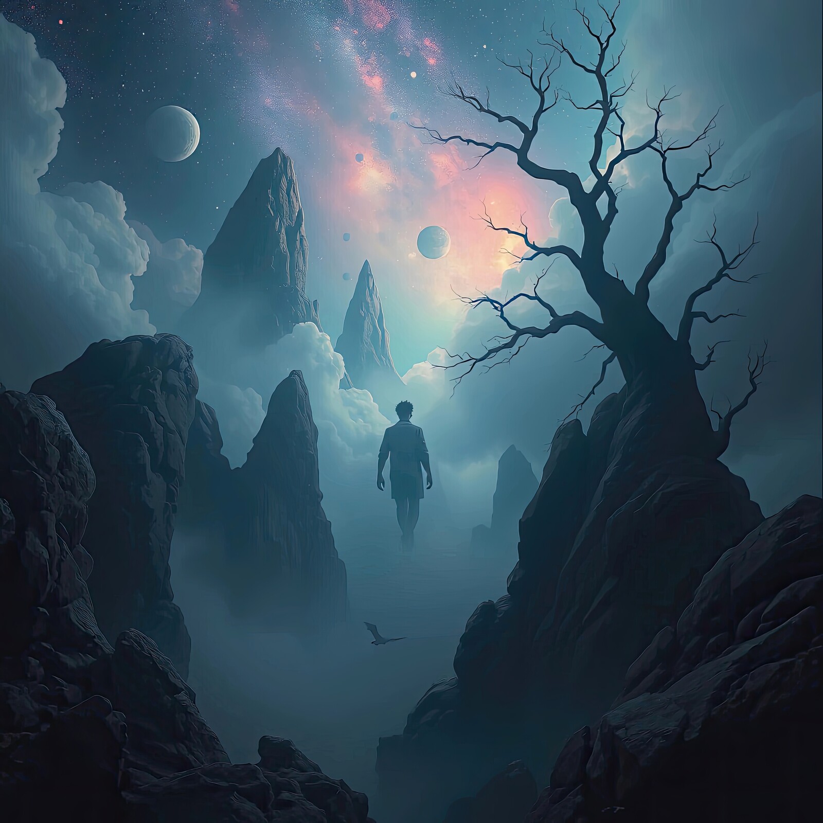 Lost in a dreamscape of cosmic wonders and ancient landscapes