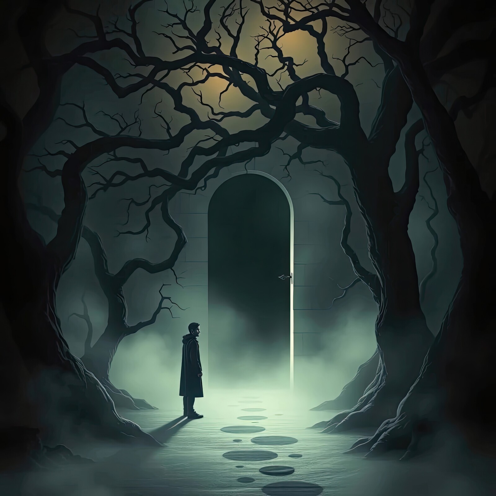 Mysterious pathway opens to unknown adventure beneath the moonlight