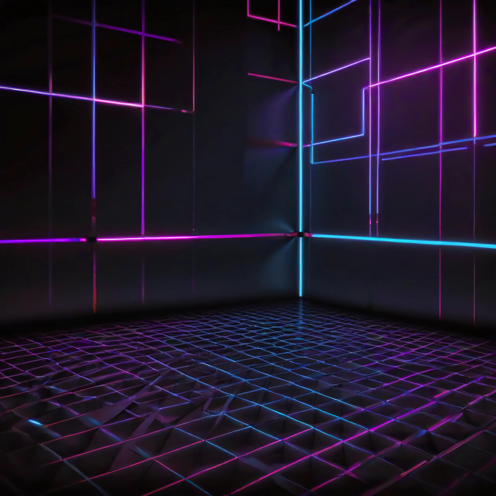 Experience the vibrant glow of neon lights illuminating a futuristic space in an artistic display of colors