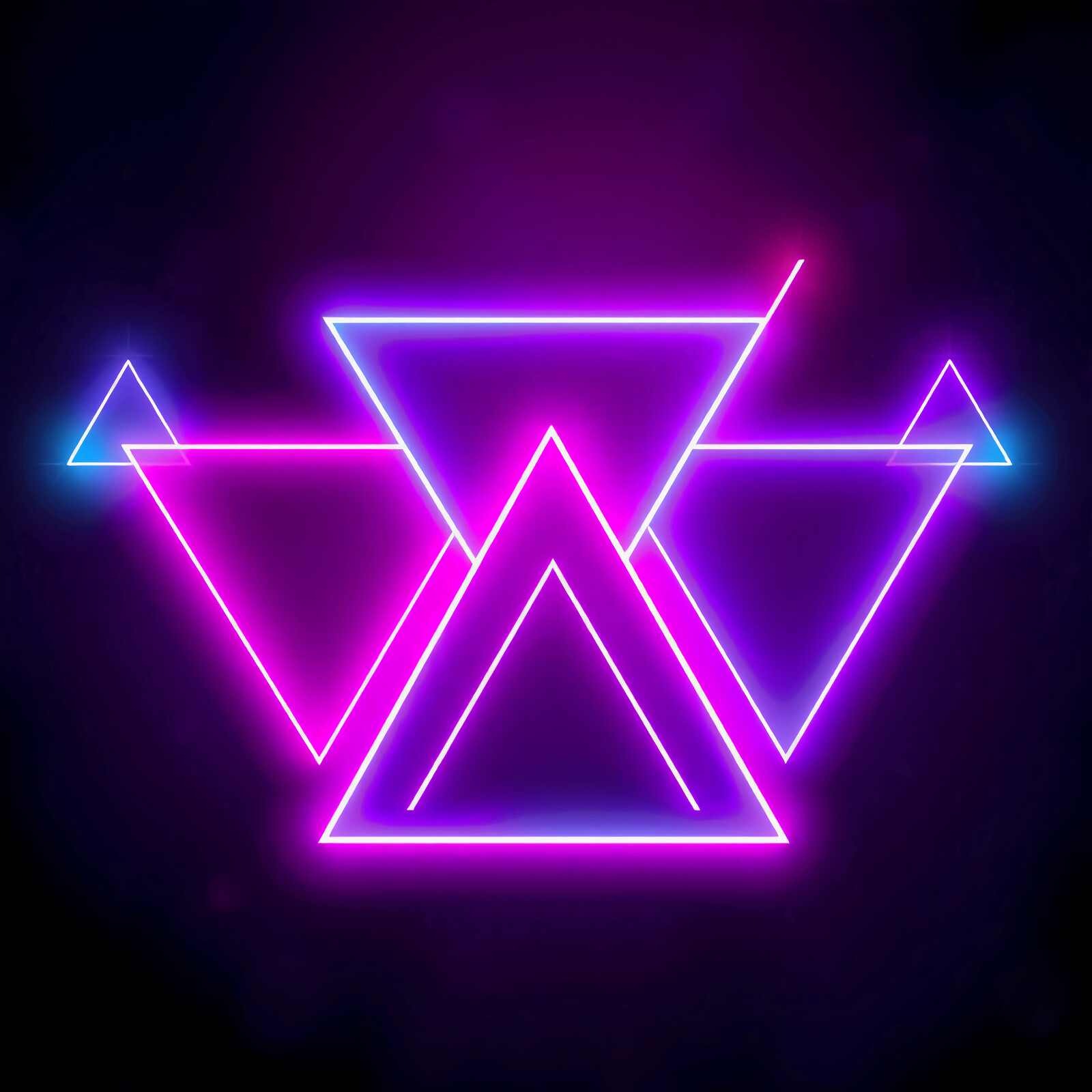 Vibrant neon synthwave triangles create a mesmerizing display in a dark setting, captivating the viewer's imagination