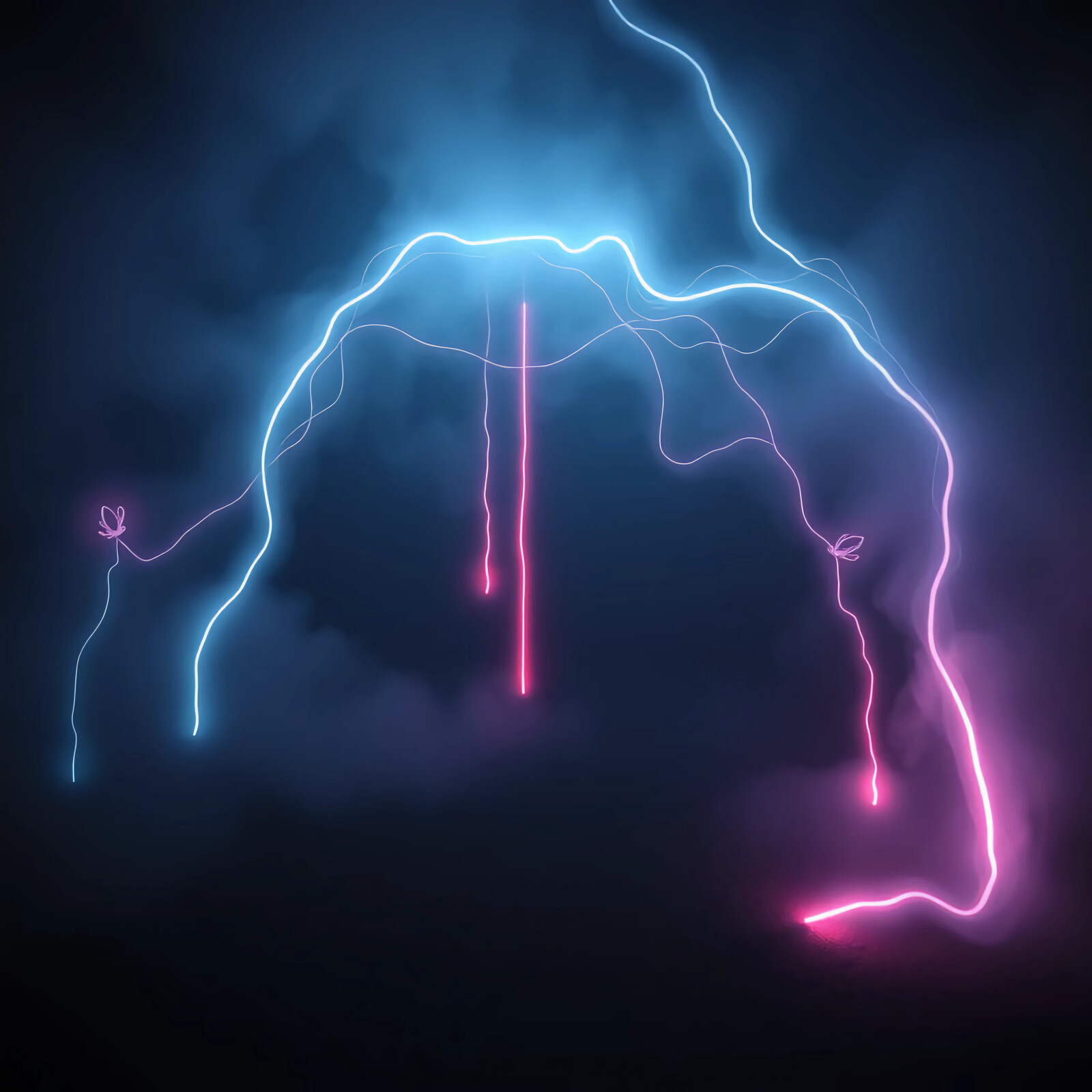 Vibrant electric storm captivates the night sky with dazzling neon lights