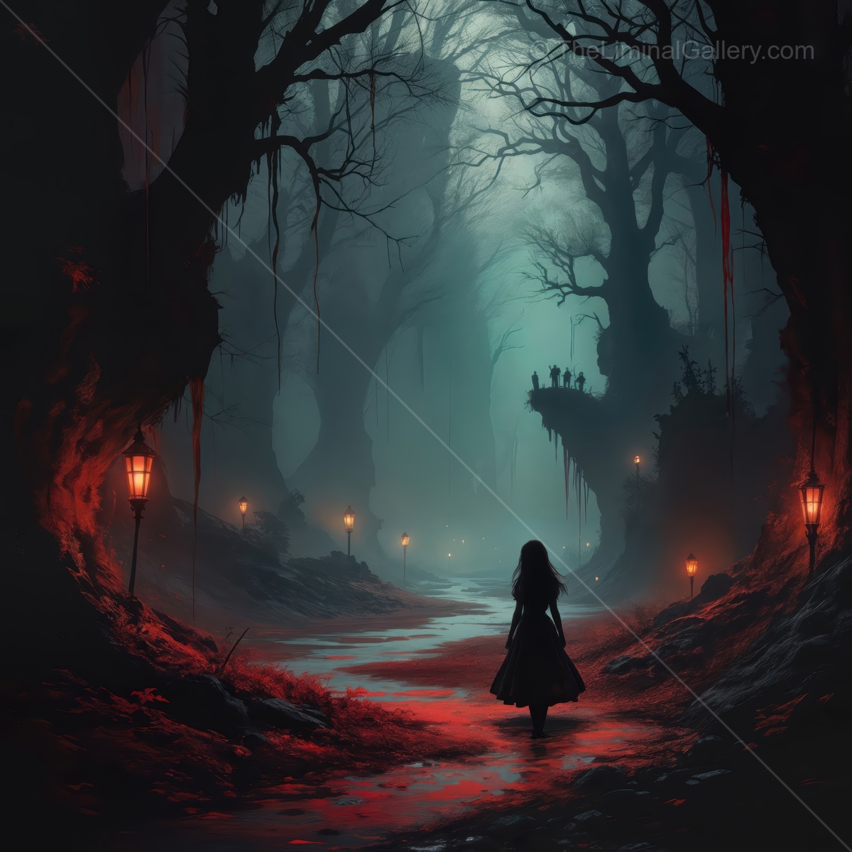 Journey through a mystical forest with Alice as she explores a surreal and eerie landscape at twilight