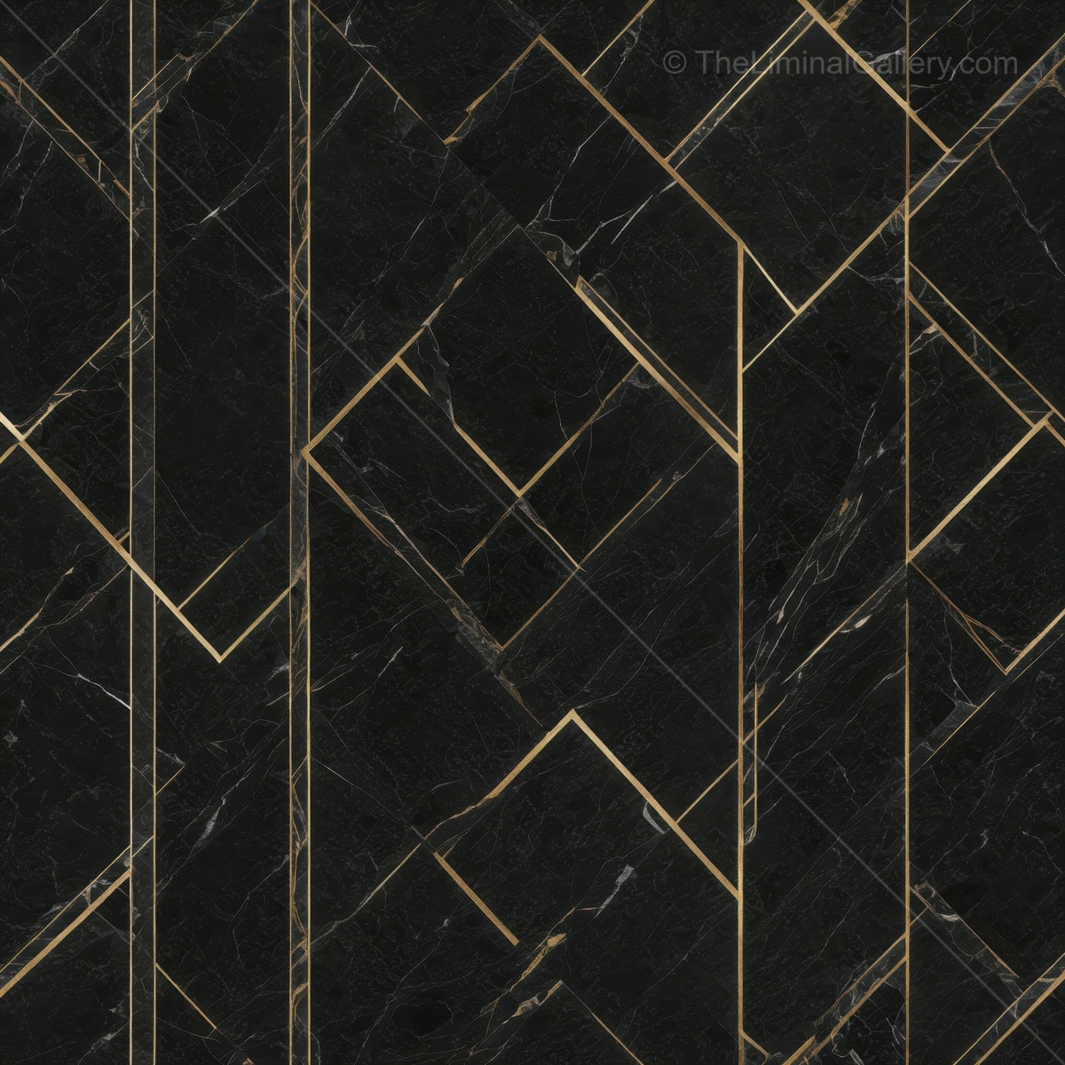 Elegant Art Deco design featuring bold geometric patterns in black marble with golden accents