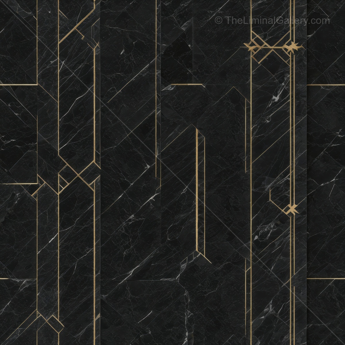 Intricate Art Deco design featuring elegant geometric patterns on sleek black marble background