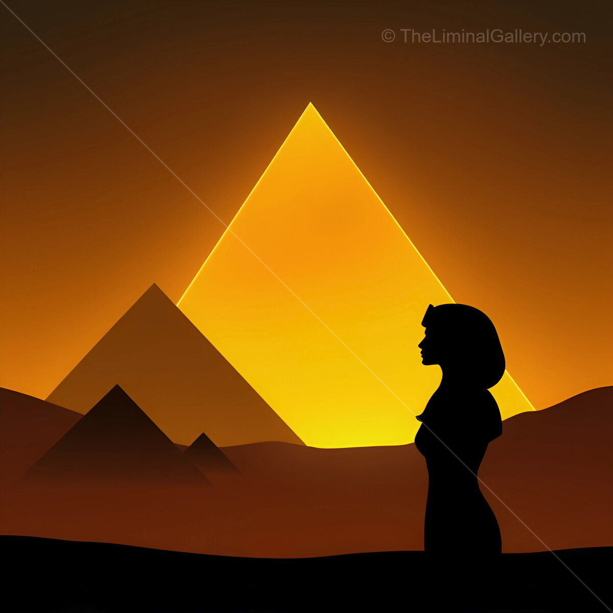 Majestic silhouette gazing at the glowing pyramids during sunset in ancient Egypt