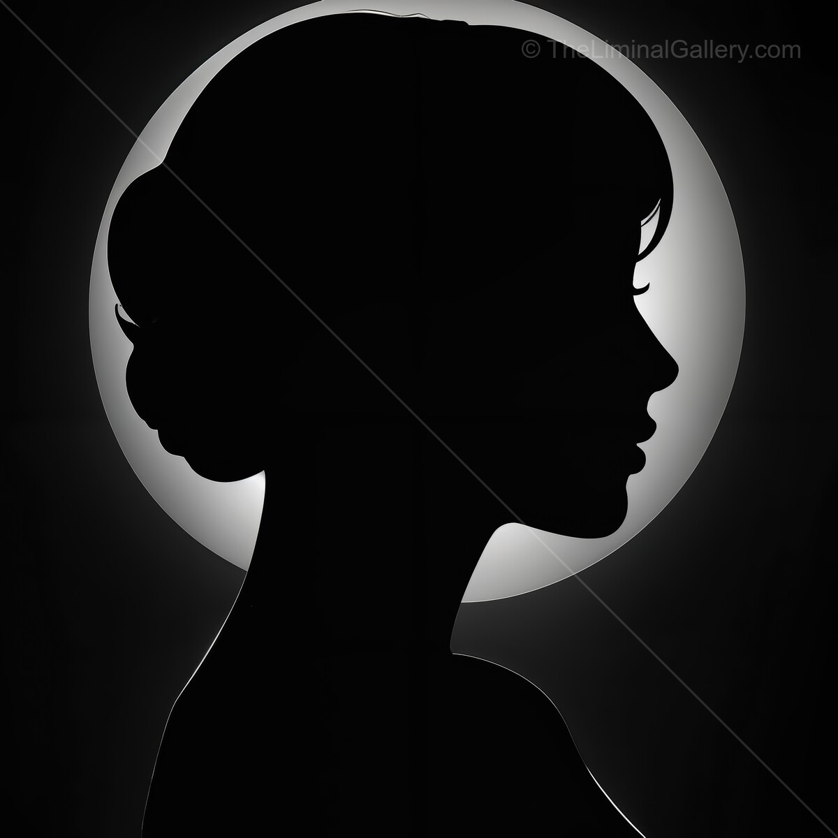 Elegant silhouette of a woman with a luminous backdrop at nightfall
